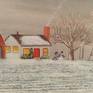 FARM IV WINTER. NUMBER 4 IN FARM SERIES. WINTER LANDSCAPE SCENE SHOWING HOUSE, BARNS, SILOS, WINDMILL, GIRL MAKING SNOWMAN, ETC.