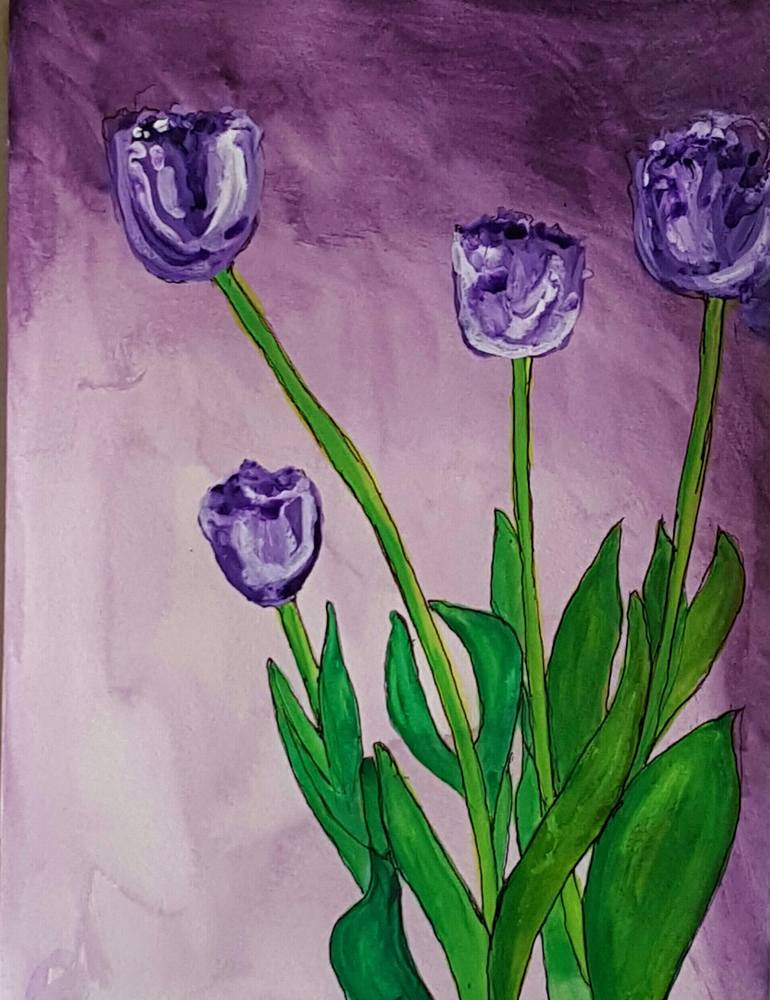 Purple Tulips Painting by Janet Lehmann | Saatchi Art