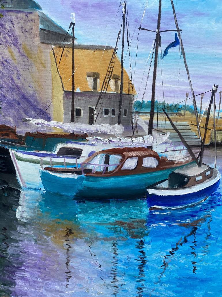Original Impressionism Boat Painting by Dmitriy Fedorov