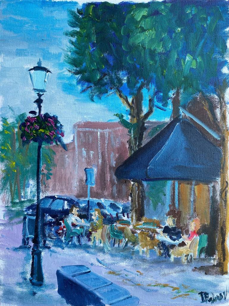 Original Cities Painting by Dmitriy Fedorov | Impressionism Art on Canvas | Cafe on the square in Coevorden, the Netherlands. Plein Air