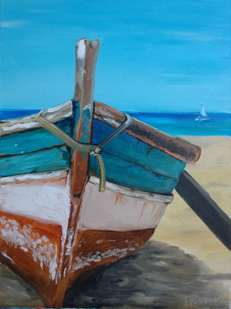 Old fishing boat Painting by Dmitriy Fedorov