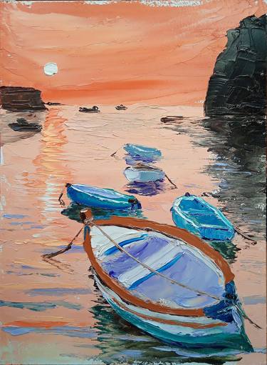 Print of Impressionism Boat Paintings by Dmitriy Fedorov