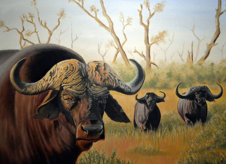 African Buffalo Painting by Johan van Greunen | Saatchi Art
