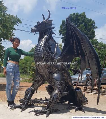 Mythical Dragon sculpture from steel, life size thumb