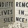 "Indifference lives in...silence!" is carved on an old music sheet. The single letter fallen in front of the book.