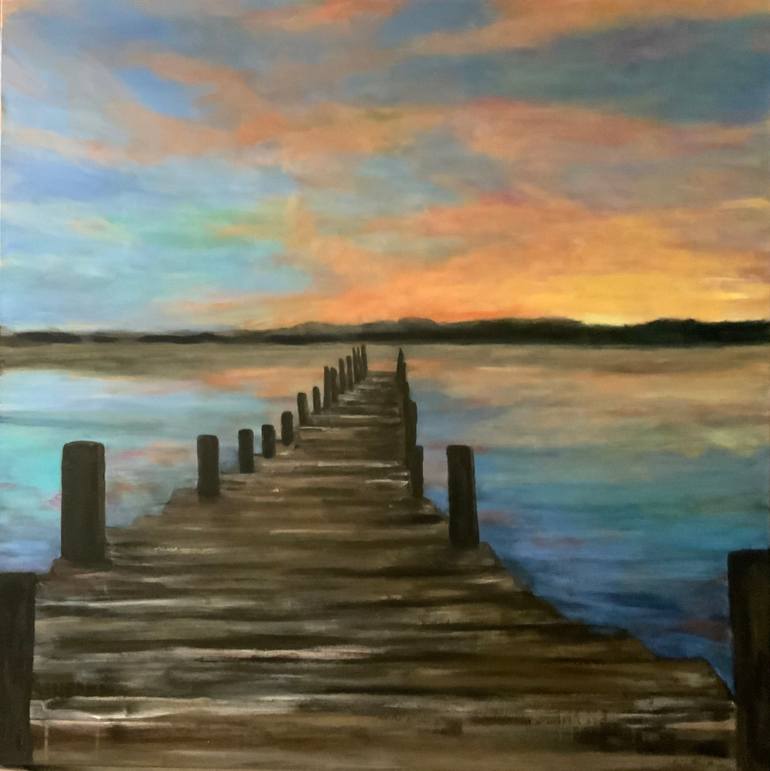 Original Landscape Painting by Holly Blanton  Contemporary Art on Canvas  Dock at Sunrise
