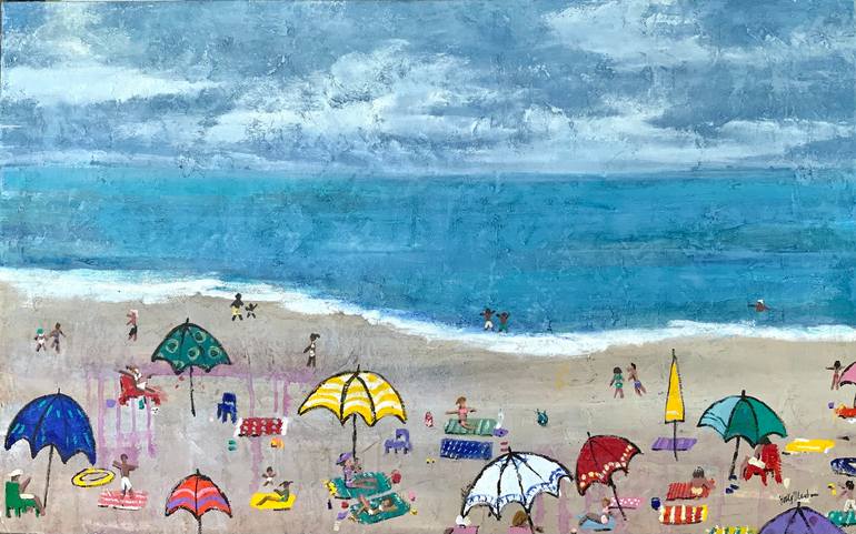 Original Beach Painting by Holly Blanton  Contemporary Art on Canvas  Beach Day in Color