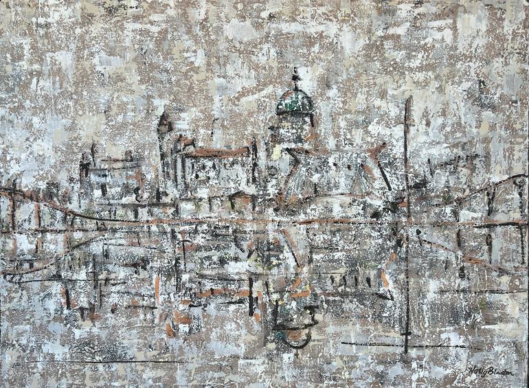 Original Architecture Painting by Holly Blanton  Abstract Art on Canvas  St Augustine Skyline 2