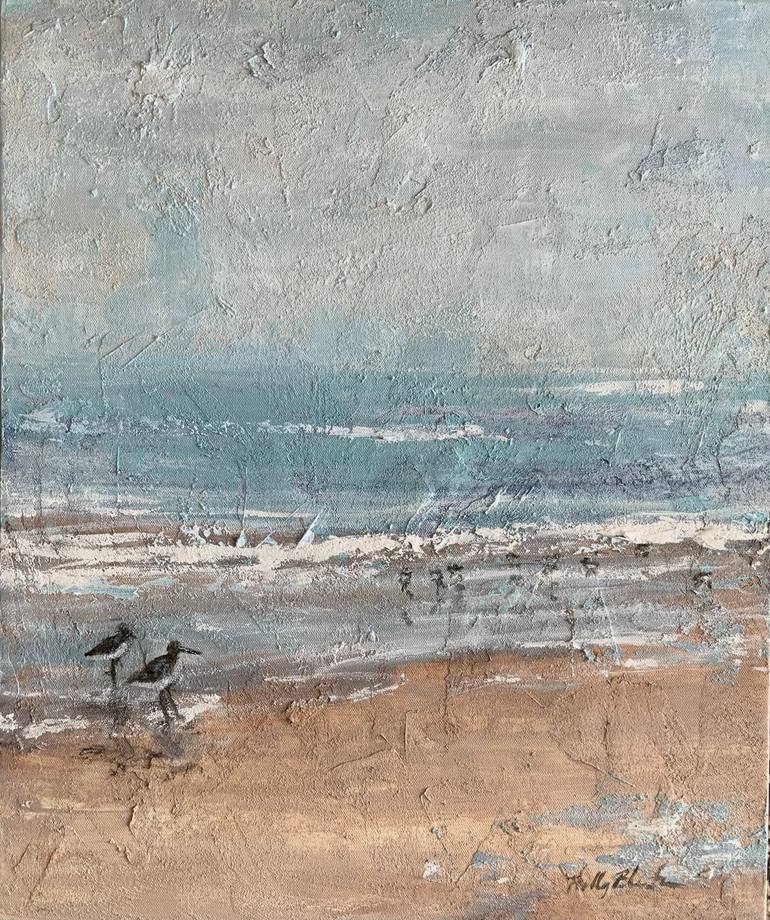 Original Beach Painting by Holly Blanton  Contemporary Art on Canvas  Birds at the Beach