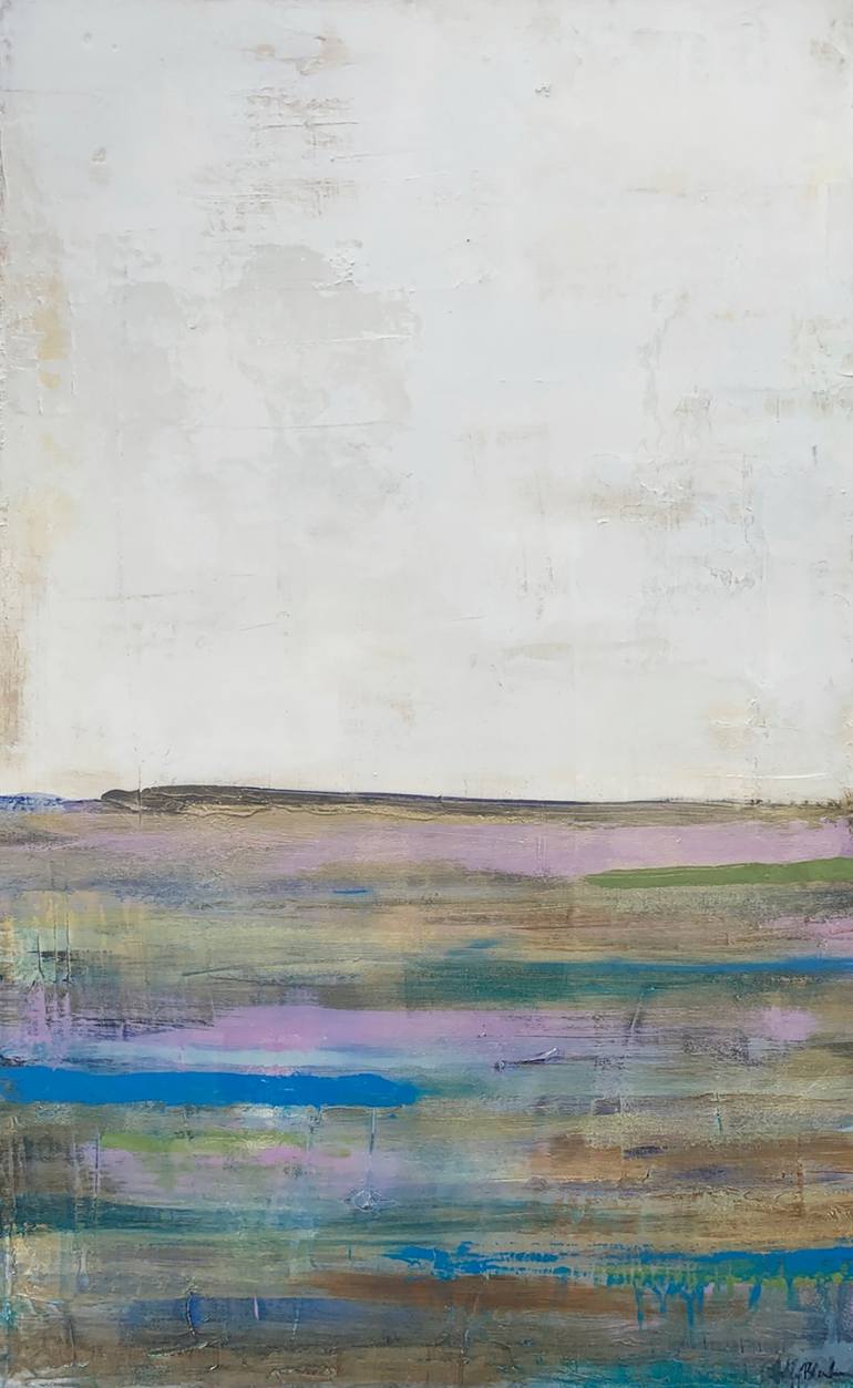 Original Water Painting by Holly Blanton  Contemporary Art on Canvas  Abstract Waterway with Purple