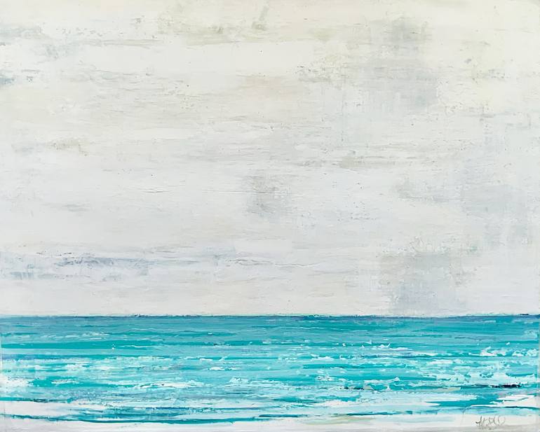 Original Beach Painting by Holly Blanton  Abstract Expressionism Art on Canvas  Teal Ocean