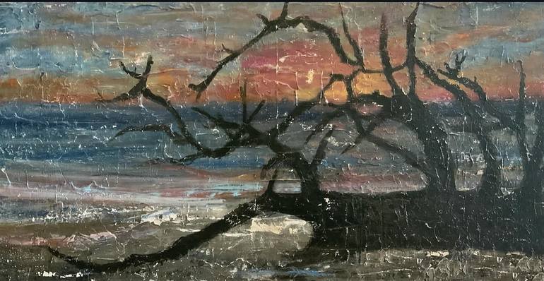 Original Beach Painting by Holly Blanton  Impressionism Art on Canvas  Driftwood on the Beach