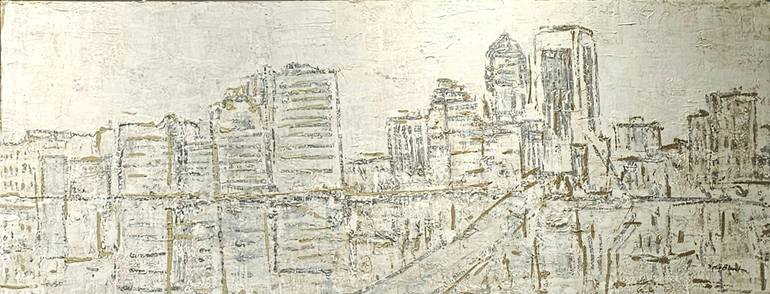 Original Architecture Painting by Holly Blanton  Abstract Expressionism Art on Canvas  Jacksonville Skyline in Neutrals