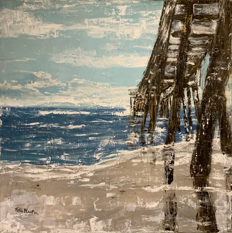 Original Beach Painting by Holly Blanton  Abstract Expressionism Art on Canvas  The Pier
