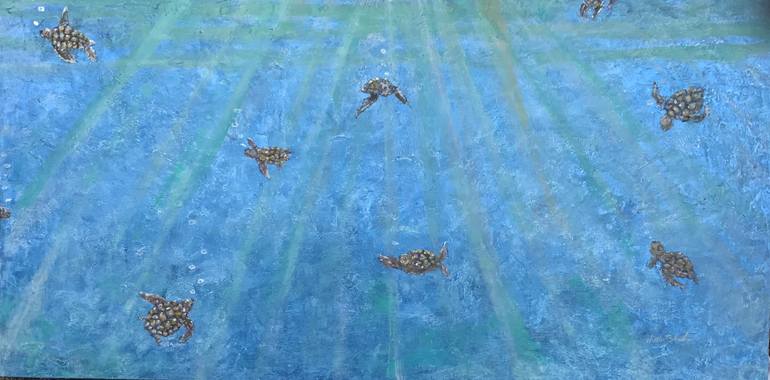 Original Animal Painting by Holly Blanton  Contemporary Art on Canvas  Sea Turtles Swimmimg