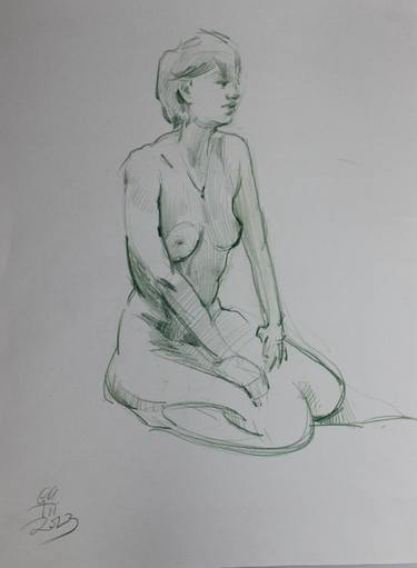 Original Nude Drawing by Olha Hovtvian
