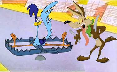 Wile E. Coyote finally catches Road Runner for dinner. thumb