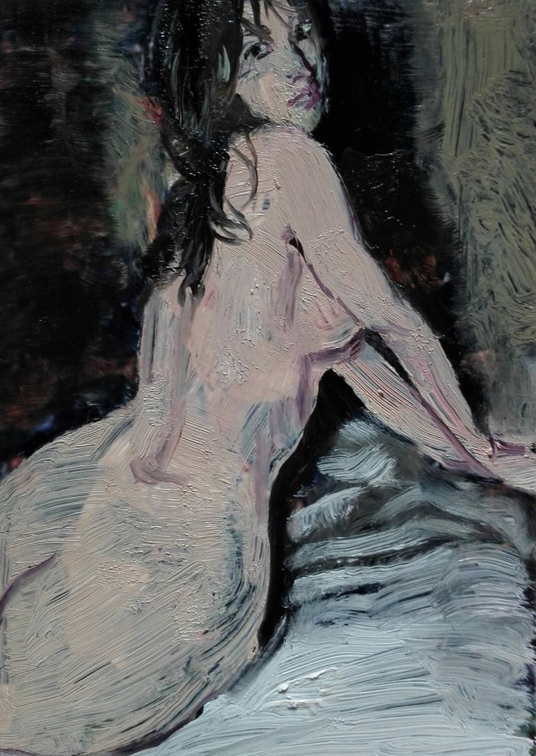 Beautiful nude girl on bed by back - Little jewel Painting by SUNSHINE ART  | Saatchi Art