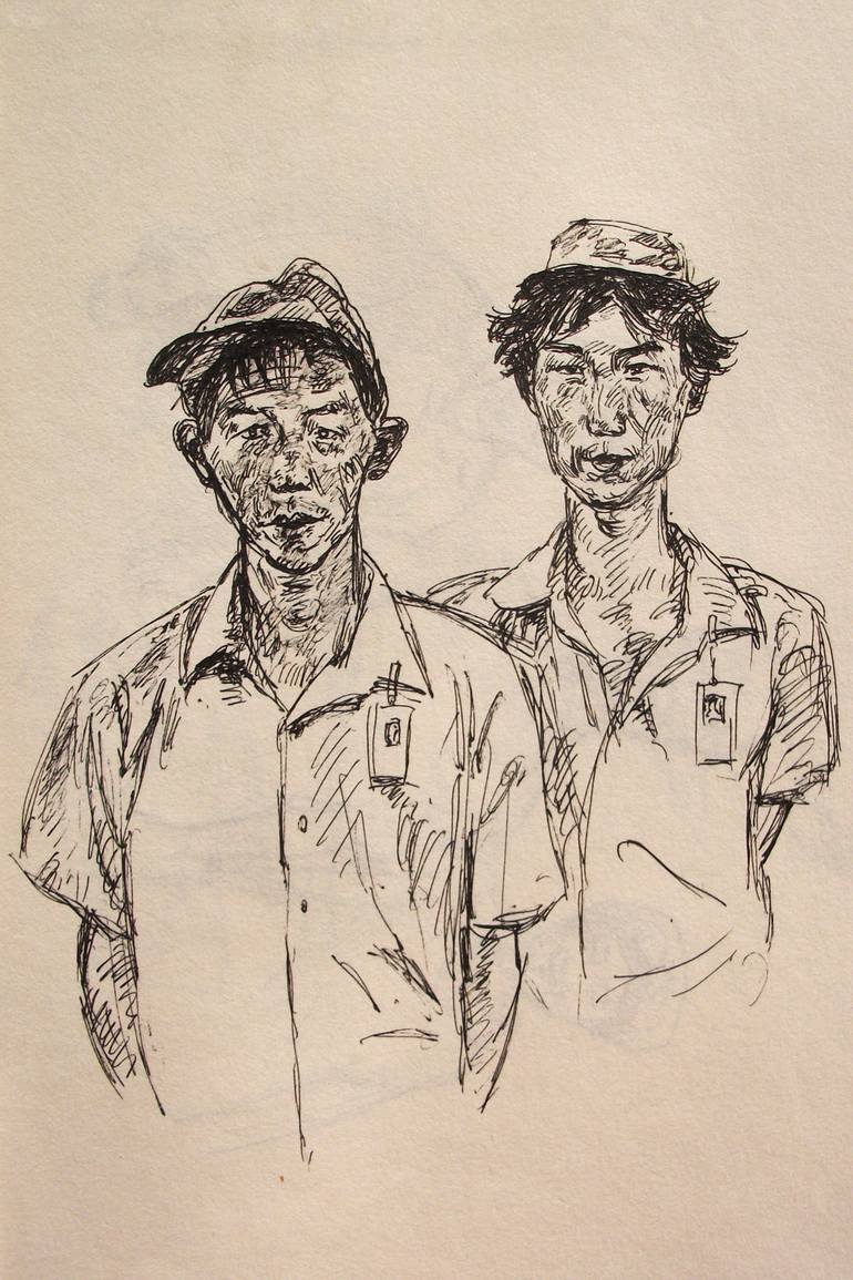 Original Figurative People Drawing by Sunshine Art