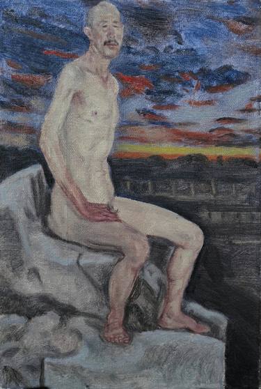 Nude man in the landscape - Oil on canvas thumb