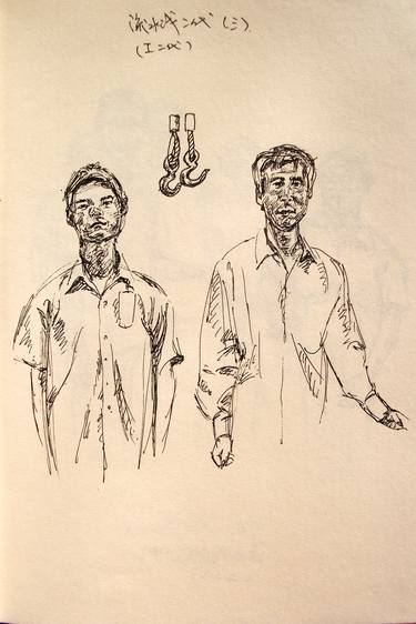 Portrait, ink drawing: Two Young man #01-  Realism portrait, realism pen ink drawing on paper thumb