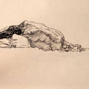 Young nude model - Ink on paper drawing #02 - Figurative ink drawing