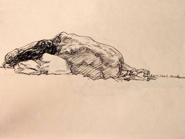 Young nude model - Ink on paper drawing #02 - Figurative ink drawing thumb