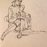 Young nude erotic model - Ink on paper drawing #01 - Figurative ink drawing by SUNSHINE ART
