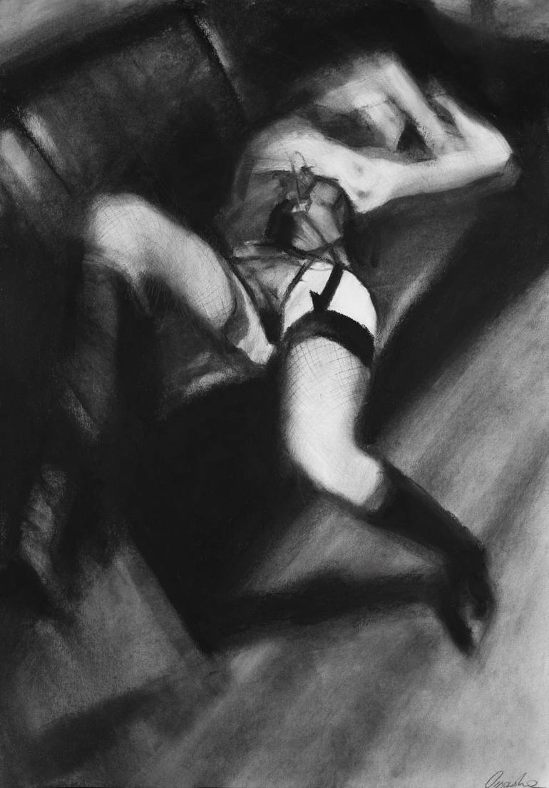 Original Impressionism Erotic Drawing by Kamila Ossowska