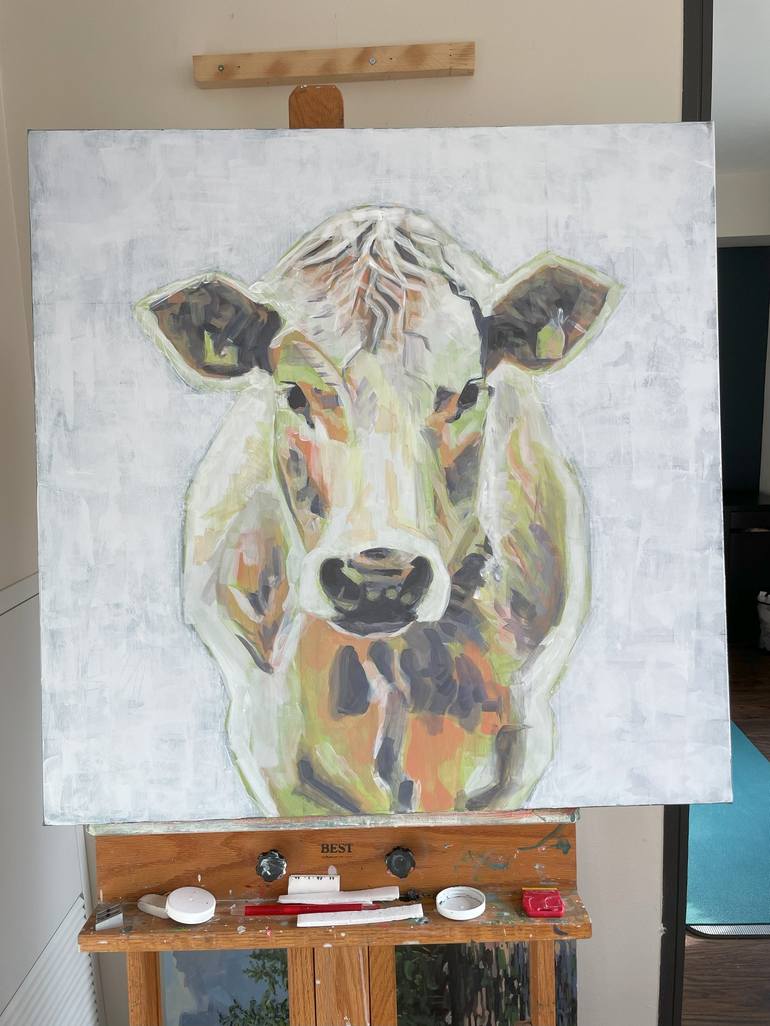 Original Impressionism Cows Painting by Joanne Swisterski