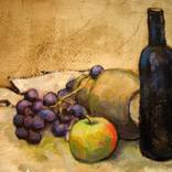 Grapes with bottle by Johannes Strieder