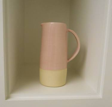 Tall Pink Glazed Stoneware Jug - Pitcher thumb