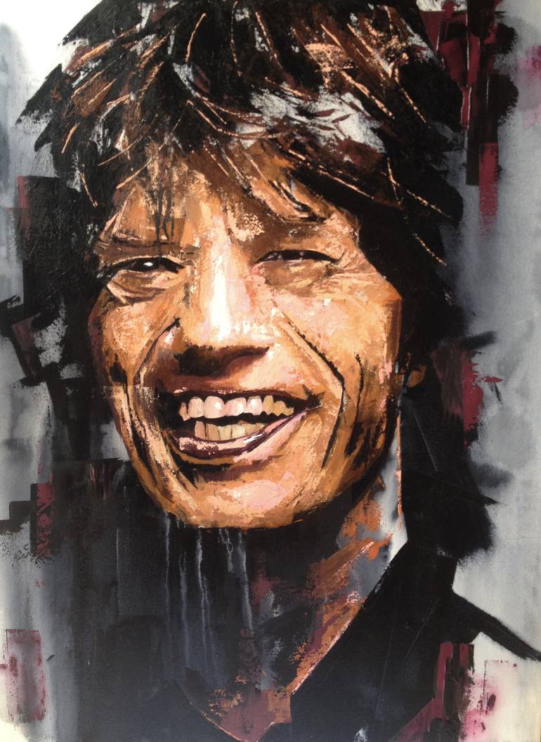 MICK JAGGER WITH CHARCOAL SOFT PASTEL PAINT PRINT ON FRAMED CANVAS DECORATION 