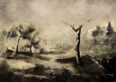 Original Abstract Expressionism Landscape Drawings by Besim Dauti