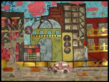 Original Abstract Expressionism Cities Collage by Liza Lombaard