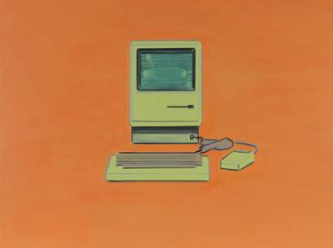 Apple Macintosh Computer on Orange thumb