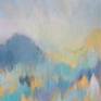 Original, acrylic, abstract landscape painting on stretched canvas, unframed. Calm misty mountains with turquoise, blue, yellow ochre mountains. Please see additional images.