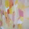 Original acrylic painting on stretched canvas, unframed.  Colourful, modern, abstract expressionist painting with yellow, pink, cream and white.