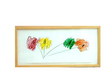 4 flowers. Red, yellow, green & orange. Giclée LE print thumb