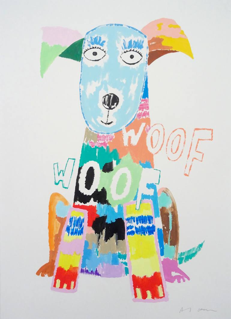 Original Dogs Painting by Andy Shaw | Pop Art Art on Paper | Dog Woof Woof