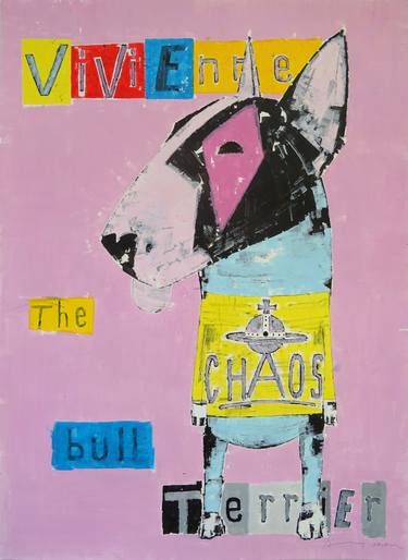 Vivienne Westwood the Bull Terrier Dog in Yellow Chaos Orb Top thumb