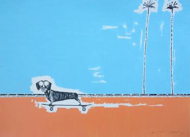 Saatchi Art Artist Andy Shaw; Painting, “Dachshund Dog Cruising Down The Boulevard” #art