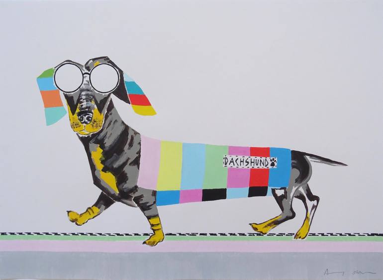 Dachshund On The Sidewalk Painting by Andy Shaw | Saatchi Art