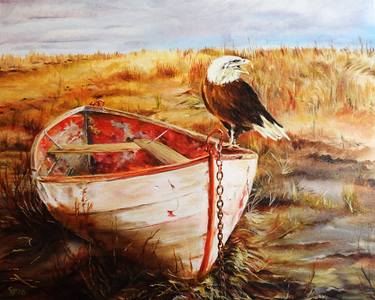 American Bald Eagle and Rowboat thumb