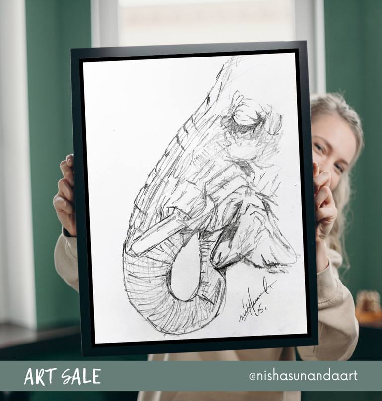 Original Art Deco Animal Drawing by Nishasunanda Art