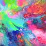 The technique I use is: fused fluid acrylics on stretched heavy canvas on resistant wooden reinforced chassis and professional acrylic pigments. At the end I covered with a glossy coat of varnish, to protect it against UV and dust.
I used many neon nuances, nuances that could not be caught by the camera.