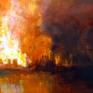 One of a series of three paintings Inspired by a combination of a Fire Stack and a visit to see Joseph Wright of Derby's oil paintings.
Painted in glazed oils to create luminous layers of colour. Finished with a protective gloss. Canvas is ready to hang or it is possible to add a picture frame.