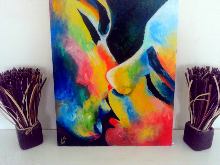 Original Art Deco Love Painting by Mona Aslanzad
