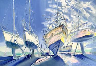 Original Impressionism Yacht Paintings by Prunk Fox