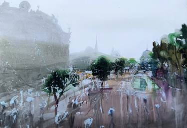 “ Rain in town ",  2024 paper, watercolor.  70×100 cm. thumb